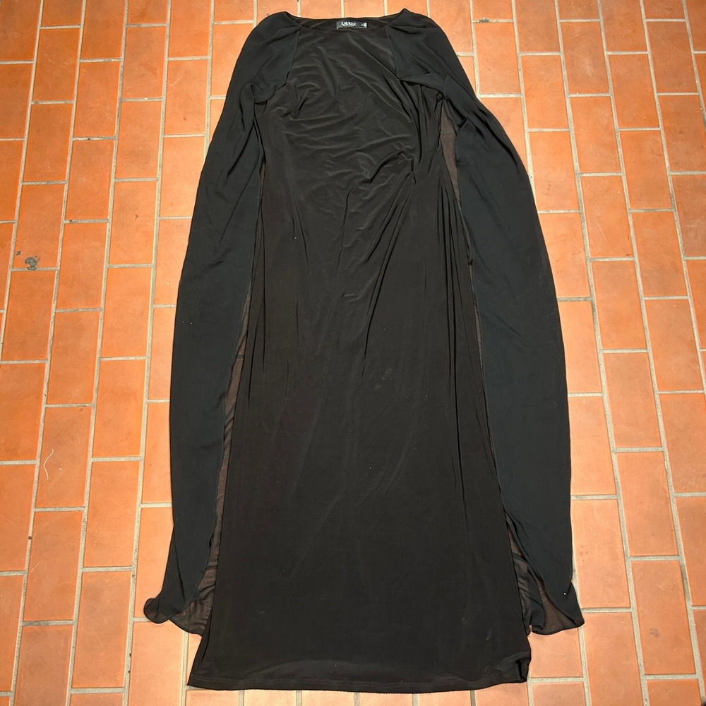 Lauren Ralph Lauren Gown Black Mesh Panel Draped Ruched Y2k Formal Dress 14
